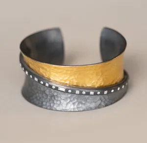 Gold & Oxidized Silver Wide Cuff