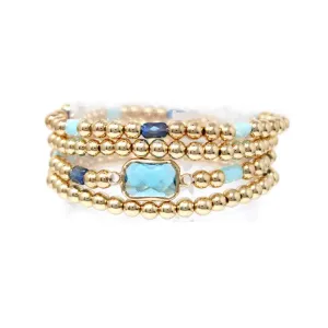 Gold Beaded and Turquoise Stone Bracelet Set