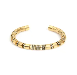 Gold Beads & Black Crystals Cuff Bracelet