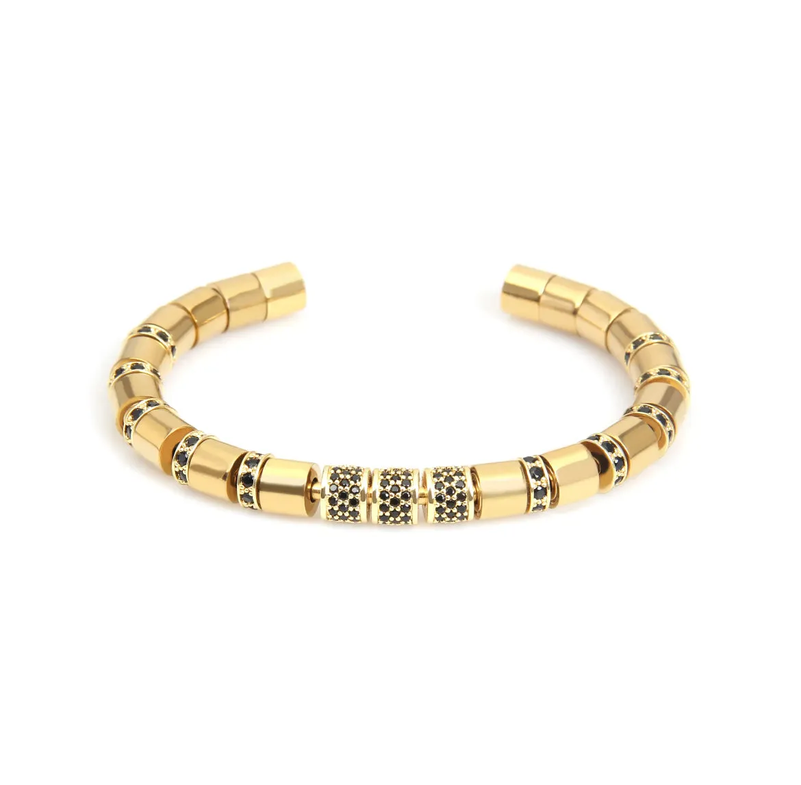 Gold Beads & Black Crystals Cuff Bracelet