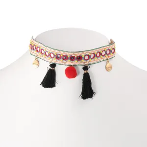 GOLD CHARM BLACK TASSEL CHOKER NECKLACE #ADX0088011 (SHC2)