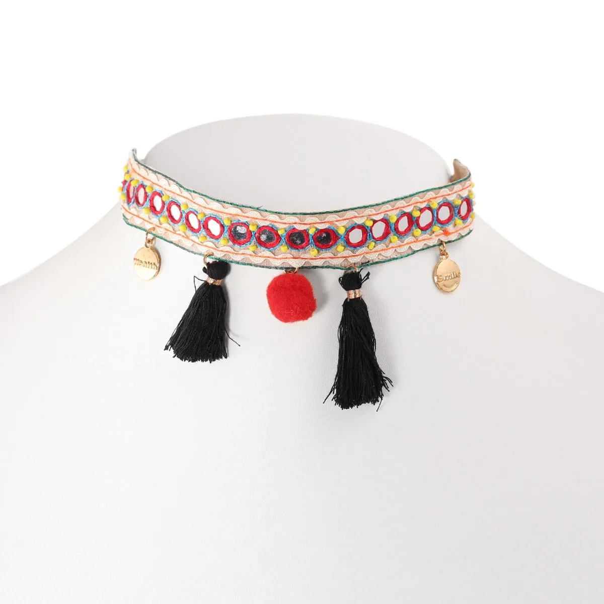 GOLD CHARM BLACK TASSEL CHOKER NECKLACE #ADX0088011 (SHC2)