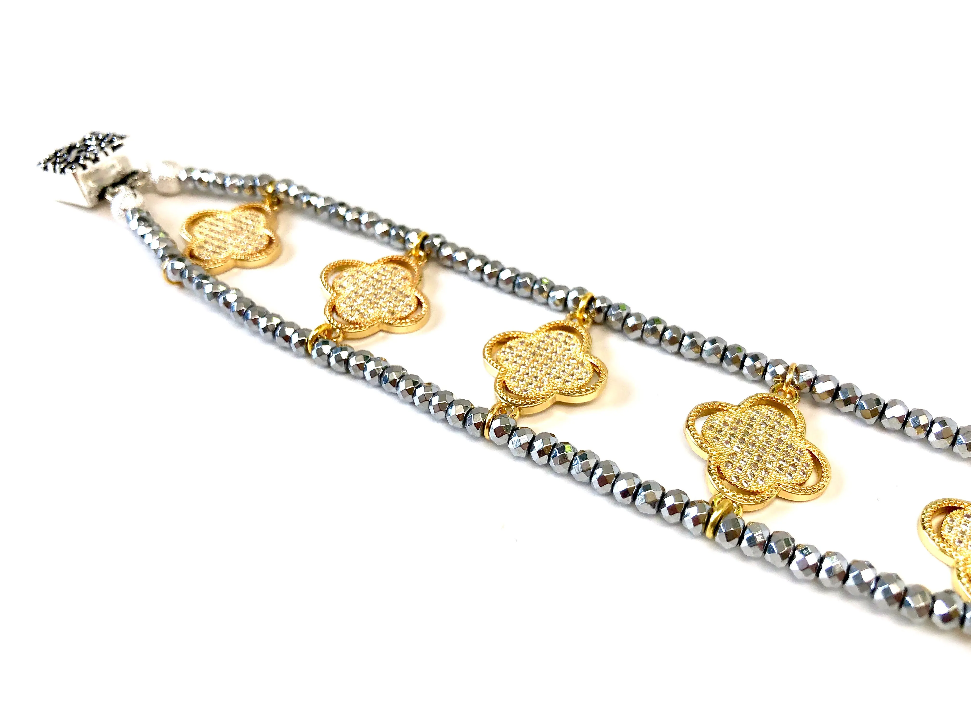 Gold Clover Charm Cuff Bracelet