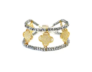Gold Clover Charm Cuff Bracelet