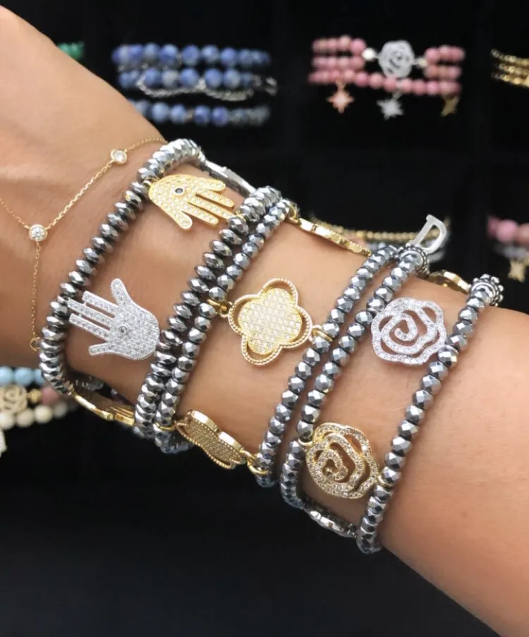 Gold Clover Charm Cuff Bracelet