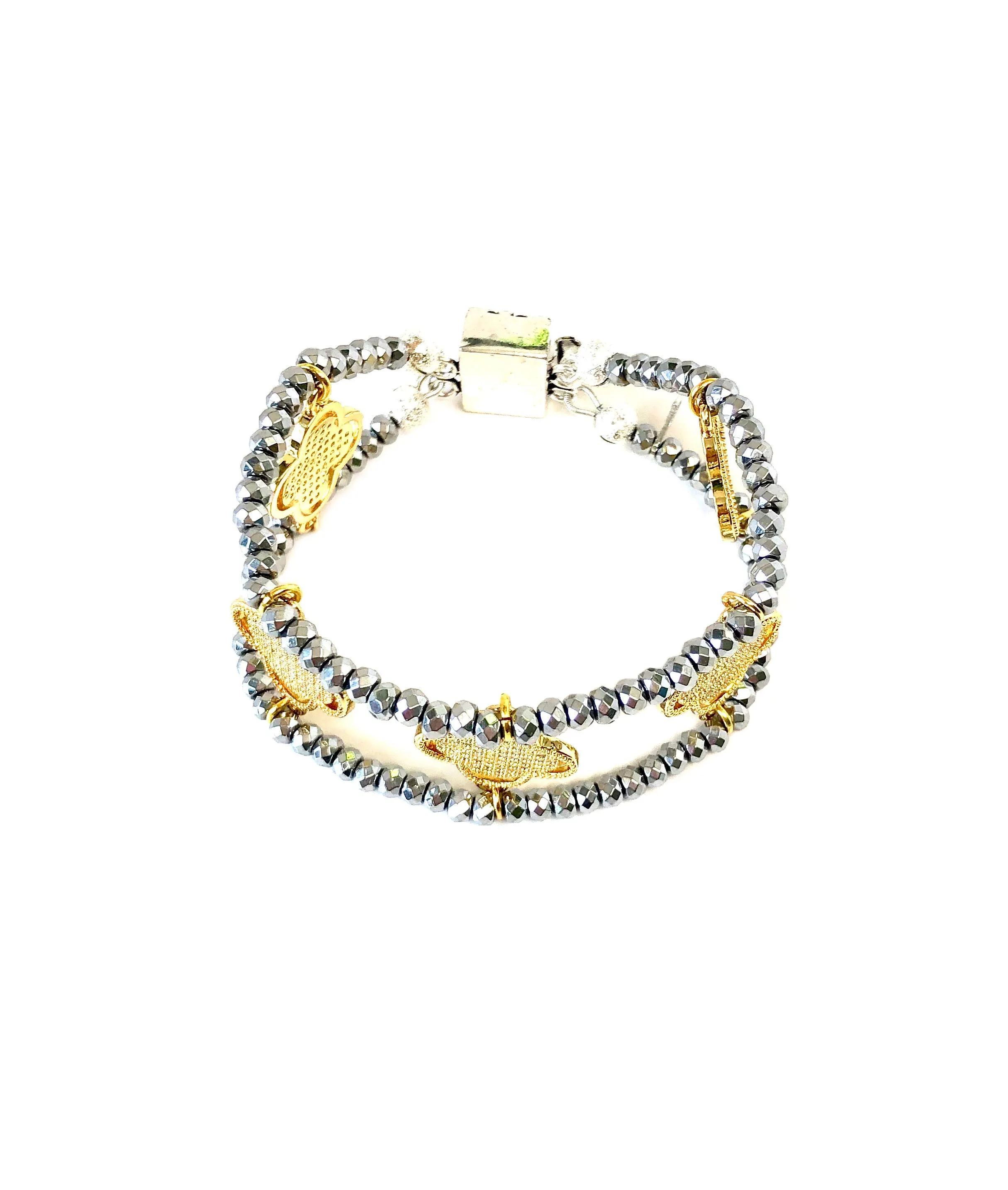 Gold Clover Charm Cuff Bracelet