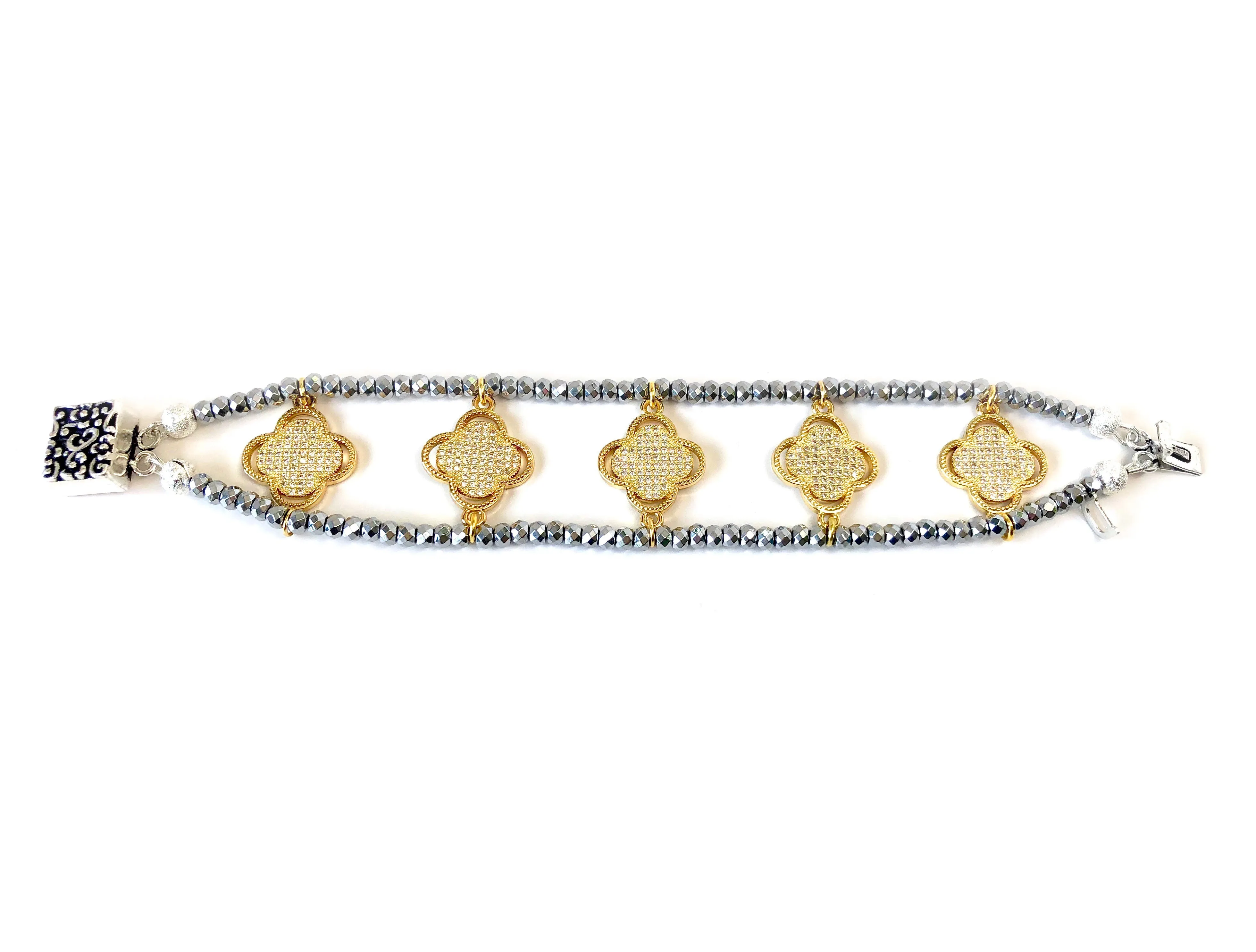 Gold Clover Charm Cuff Bracelet