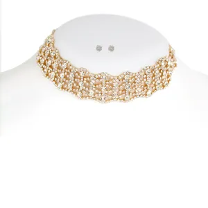 GOLD CRYSTAL EARRRINGS AND CHOKER NECKLACES #SQ5792G (OE2)