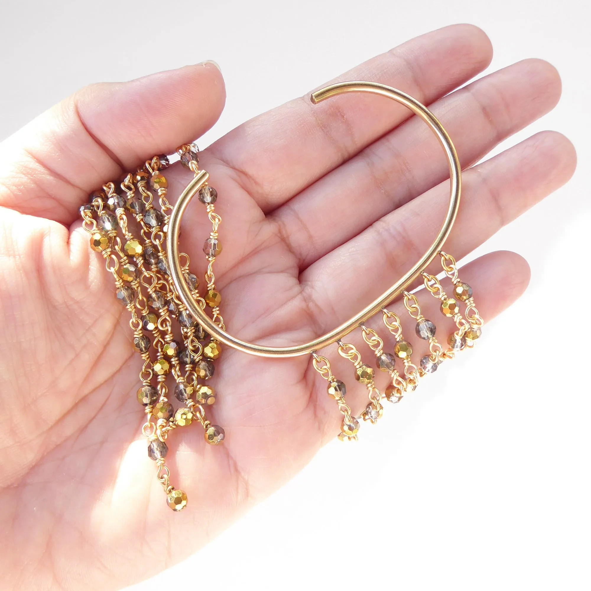Gold crystal fringe bracelet