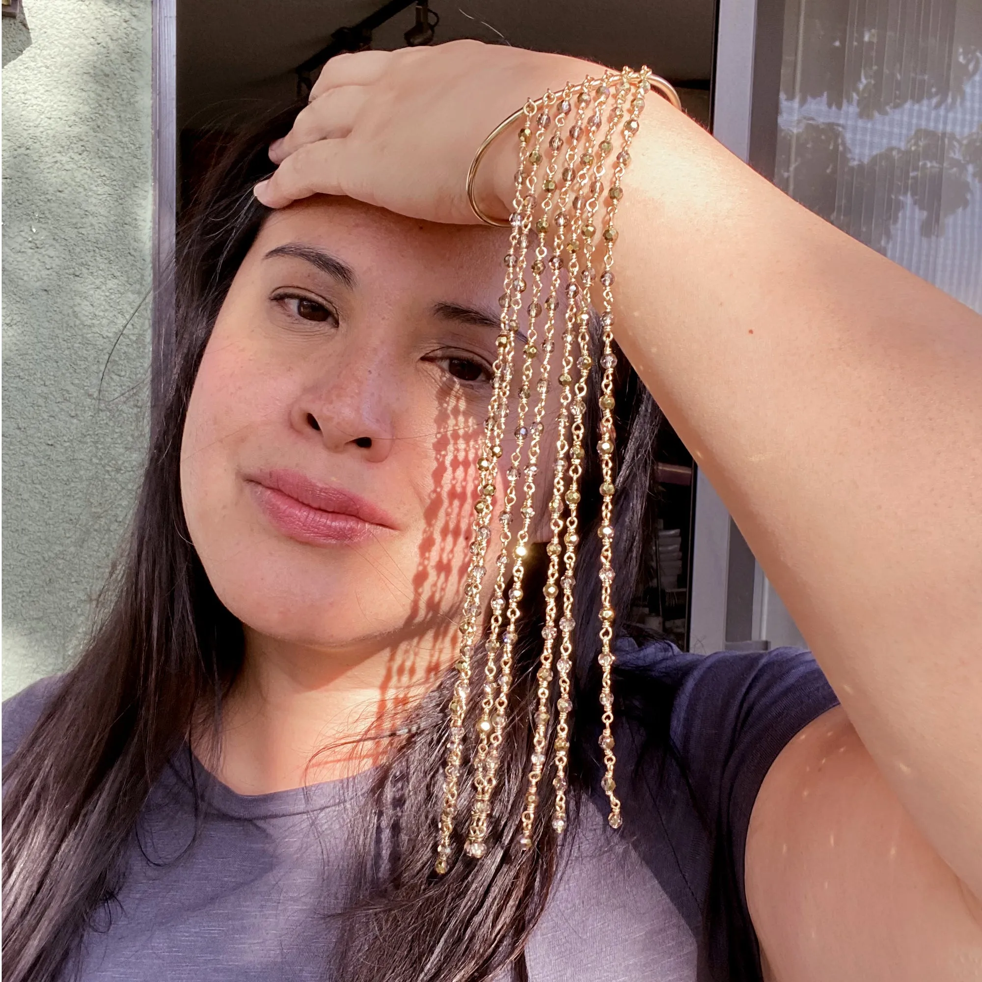 Gold crystal fringe bracelet