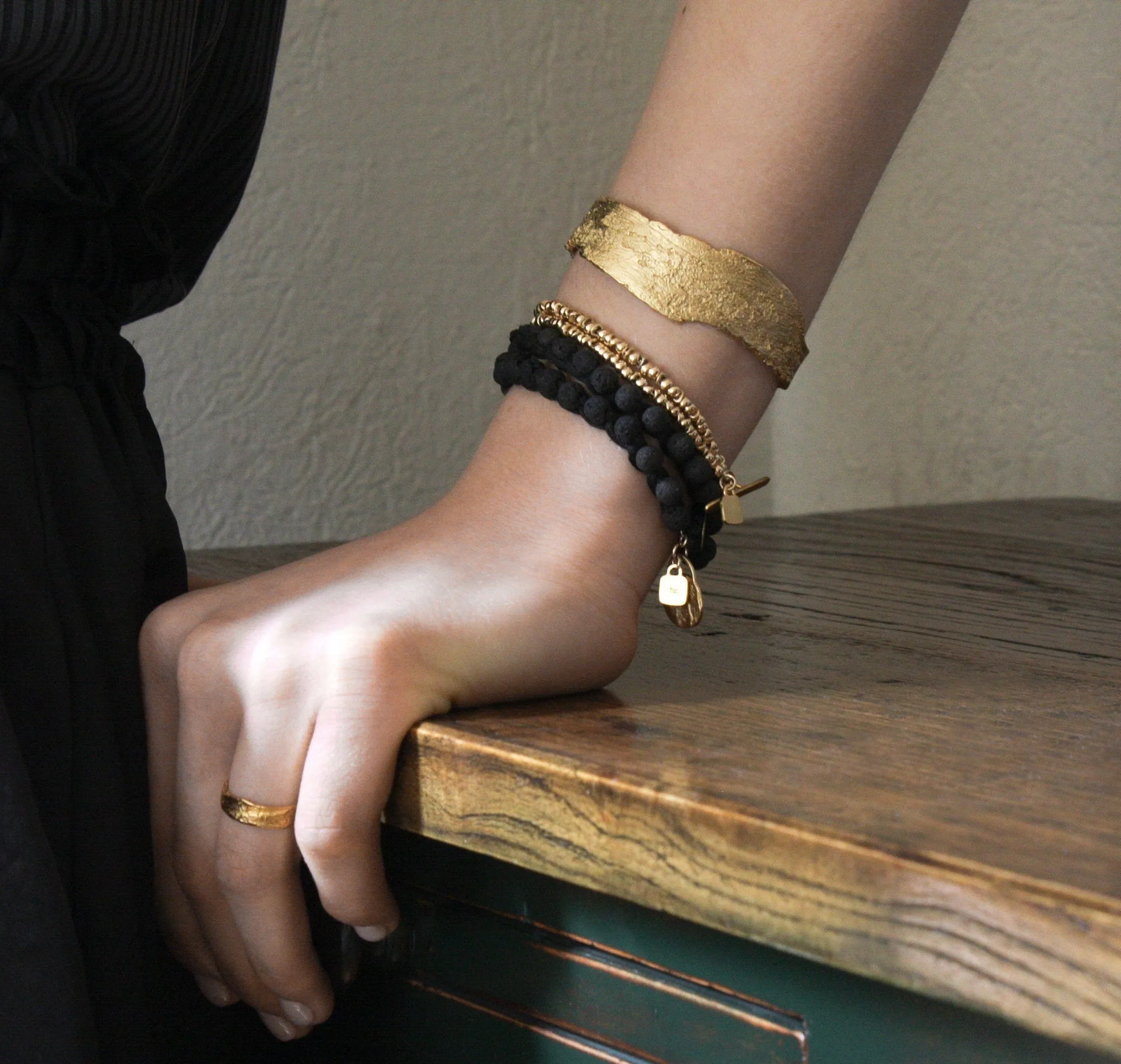 Gold Cuff Organic Artisan Handmade Bangle Bracelet