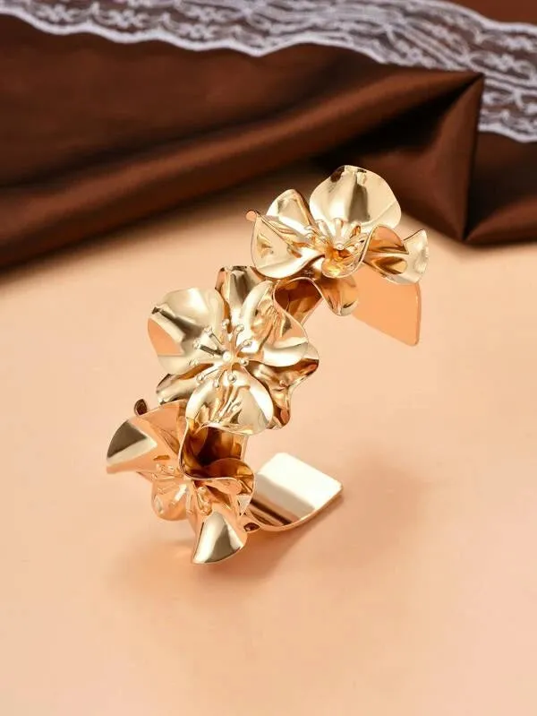Gold Floral Decor Cuff Bracelet