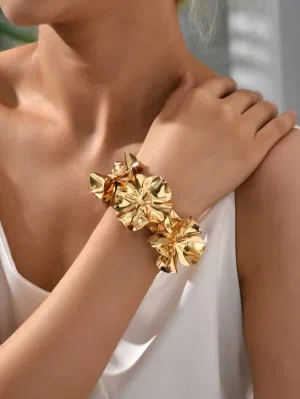 Gold Floral Decor Cuff Bracelet