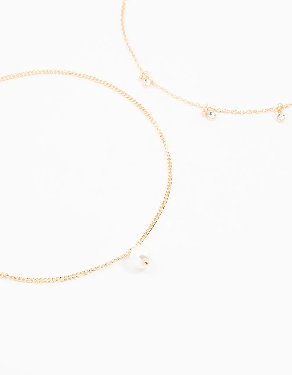 Gold, Pearl & Diamante Droplet Chokers 3-Pack