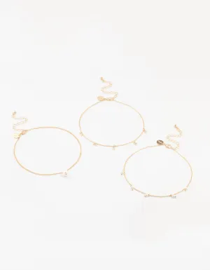 Gold, Pearl & Diamante Droplet Chokers 3-Pack