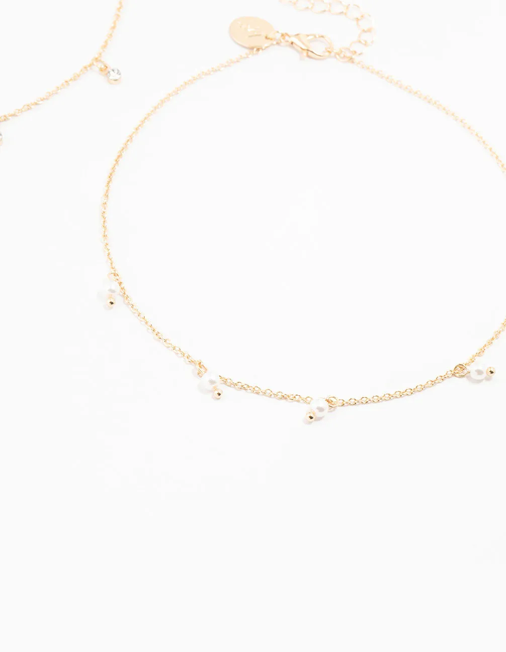 Gold, Pearl & Diamante Droplet Chokers 3-Pack
