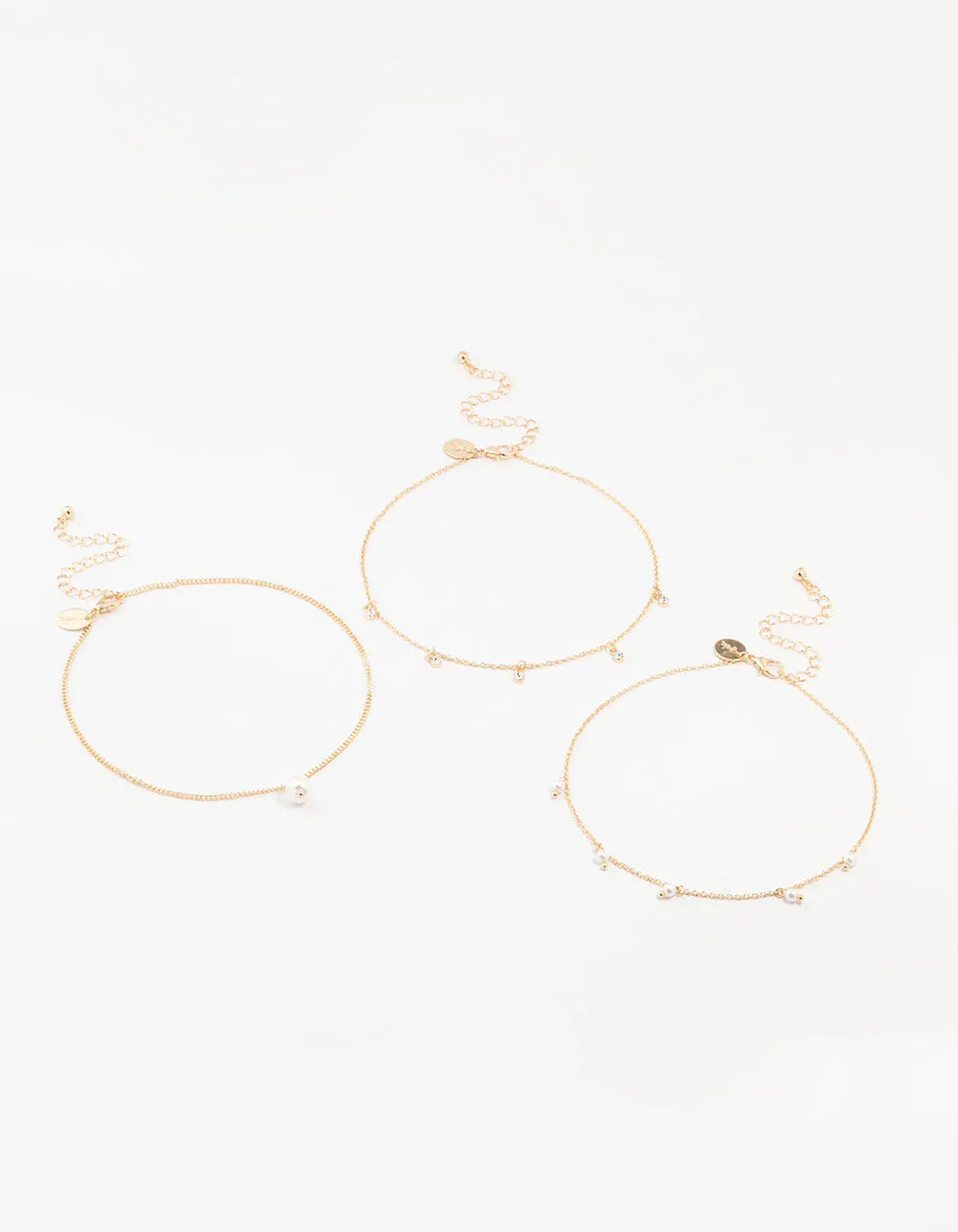Gold, Pearl & Diamante Droplet Chokers 3-Pack