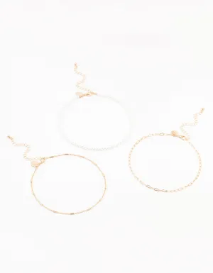 Gold Pearl Tab Chain Chokers 3-Pack