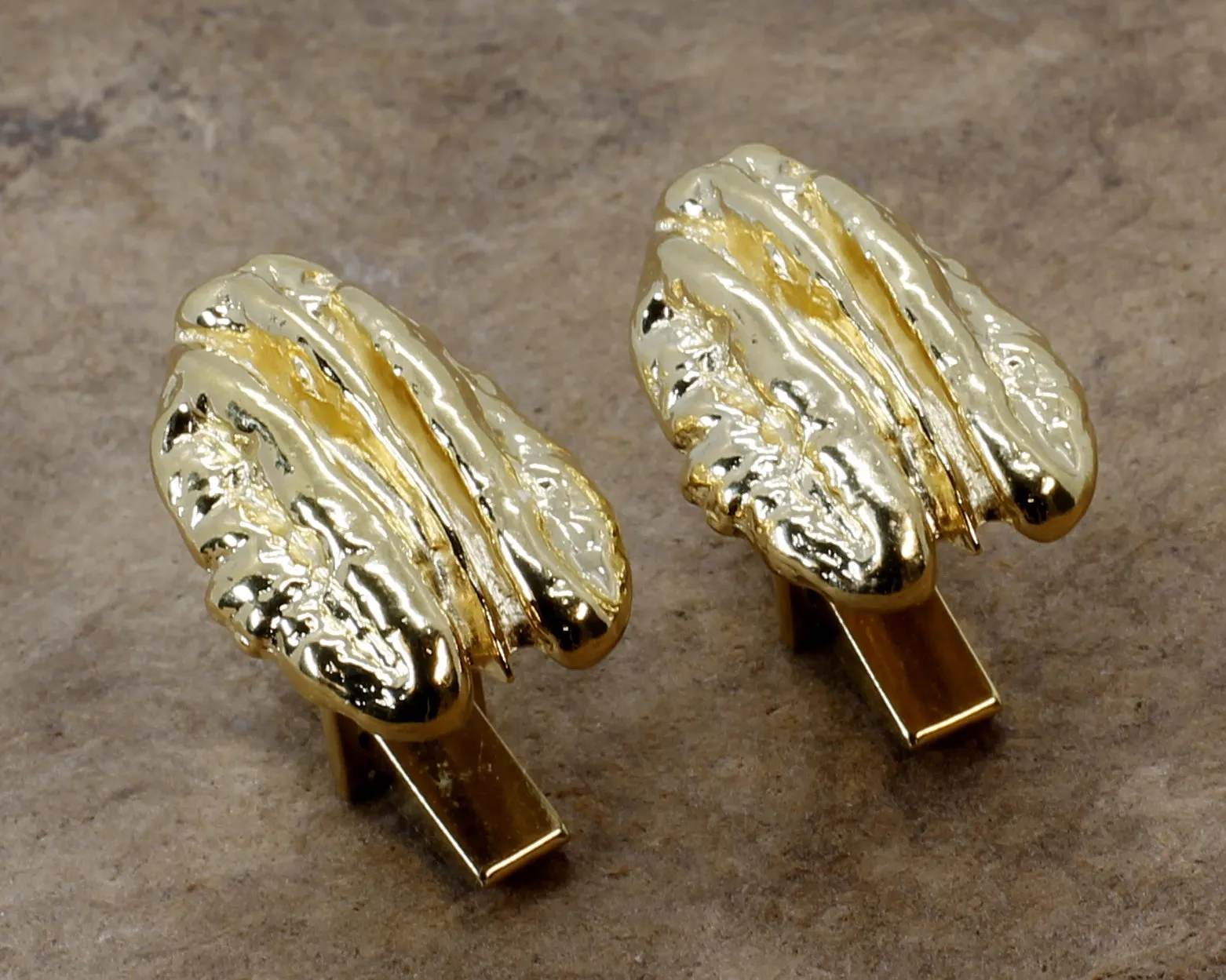 Gold Pecan Cuff Links with Large Realistic Pecans in 14kt Gold Vermeil