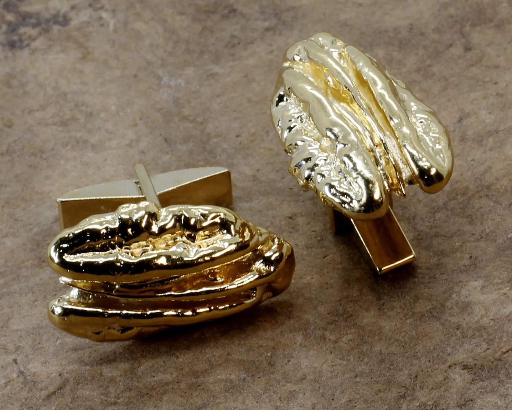 Gold Pecan Cuff Links with Large Realistic Pecans in 14kt Gold Vermeil