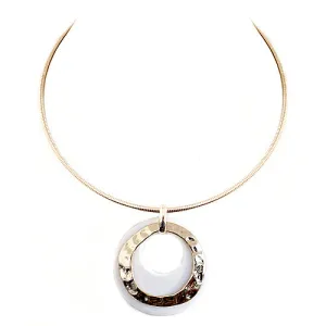 GOLD WHITE HAMMERED GOLD AND WHITE RING DOUBLE PENDANT WITH GOLD CHOKER NECKLACE  #SC31366_GLD-WHIT (GG2)