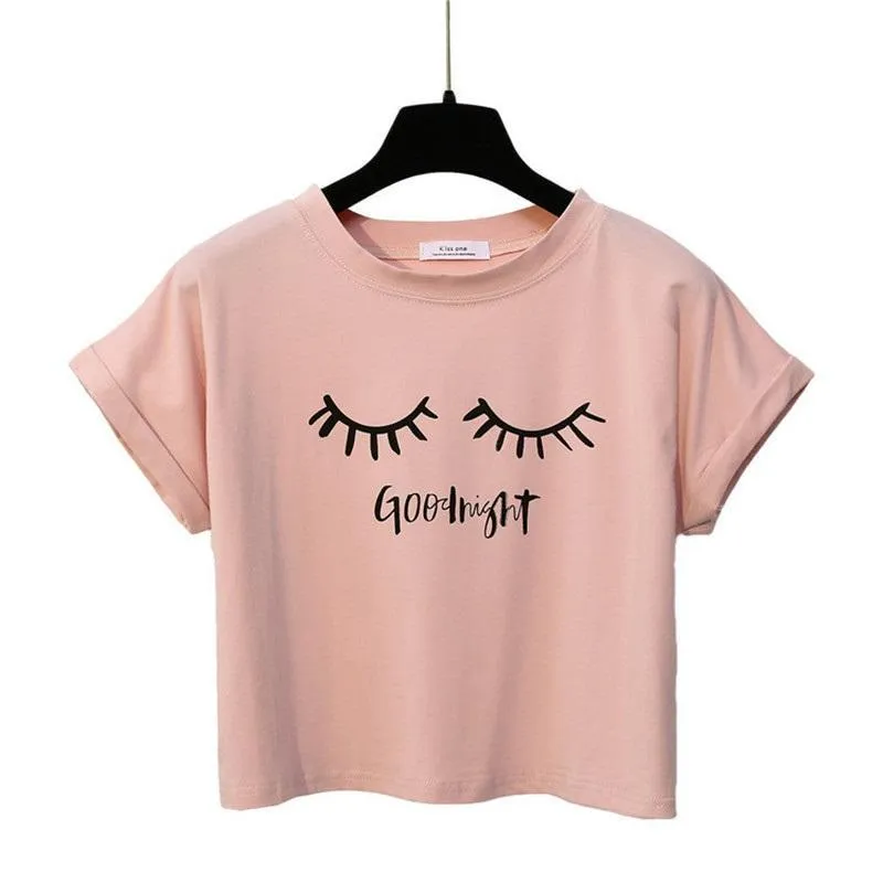 'Good night' Solid Crop T-Shirt