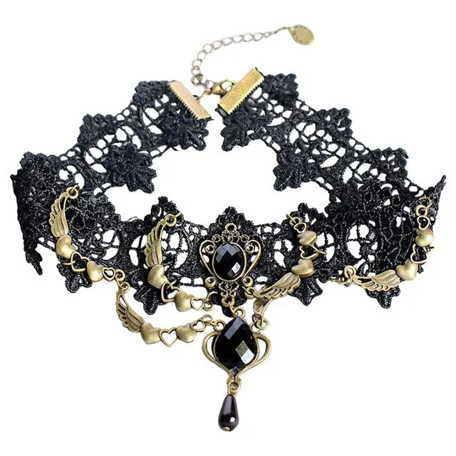 Gothic Chokers Crystal Black Lace