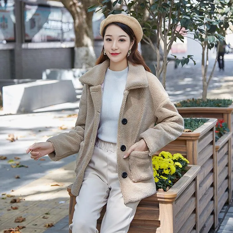 Granular Cashmere Sheep Shearing Coat Lamb Wool Thickened Cotton Imitation Fur Coat Casual Loose Women's Coat