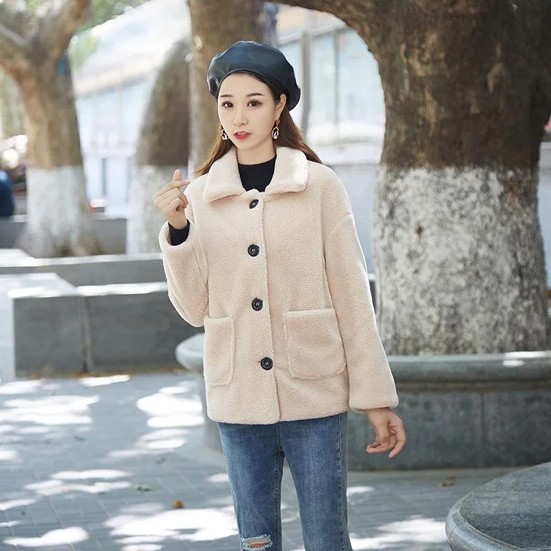 Granular Cashmere Sheep Shearing Coat Lamb Wool Thickened Cotton Imitation Fur Coat Casual Loose Women's Coat