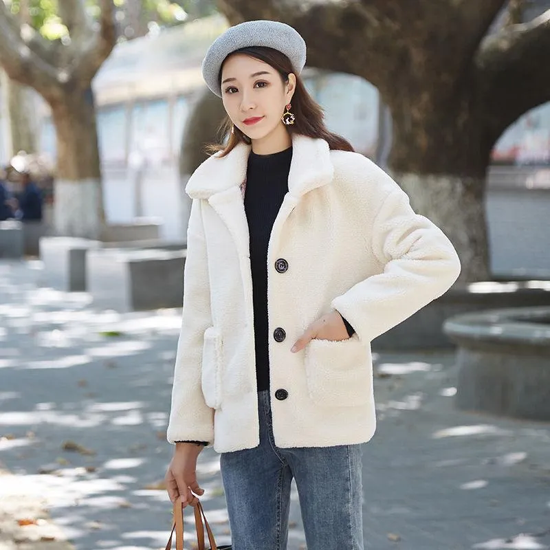 Granular Cashmere Sheep Shearing Coat Lamb Wool Thickened Cotton Imitation Fur Coat Casual Loose Women's Coat