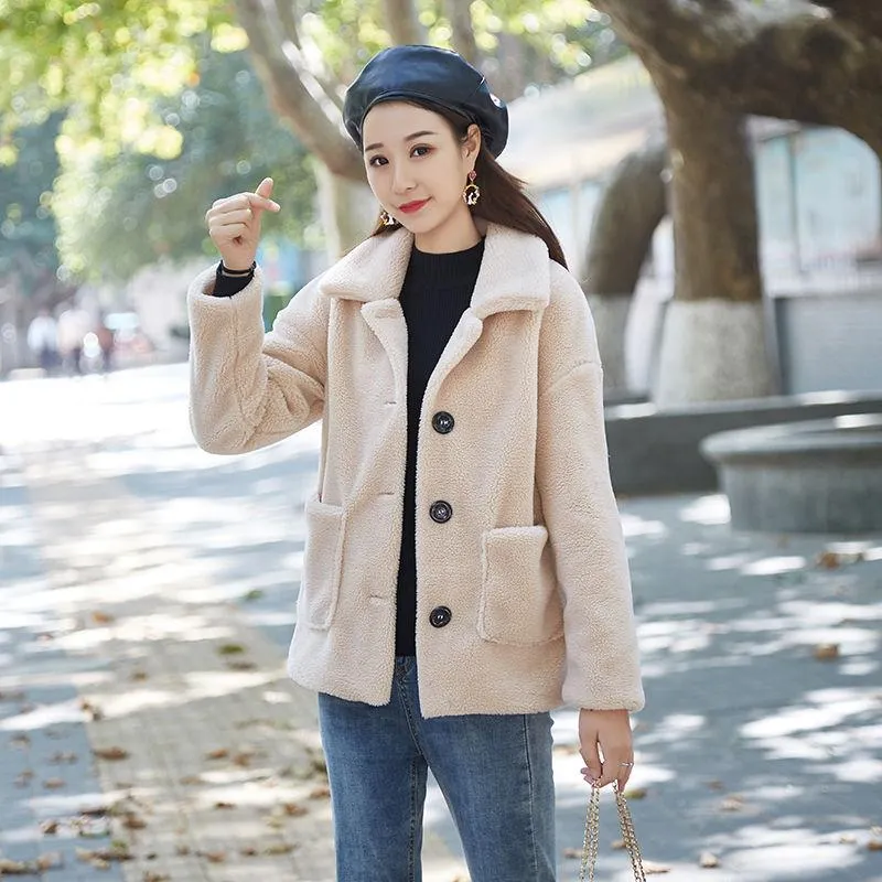 Granular Cashmere Sheep Shearing Coat Lamb Wool Thickened Cotton Imitation Fur Coat Casual Loose Women's Coat