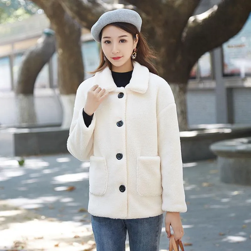 Granular Cashmere Sheep Shearing Coat Lamb Wool Thickened Cotton Imitation Fur Coat Casual Loose Women's Coat