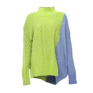 Gray Blue Irregular Knitting Sweater Loose Turtleneck