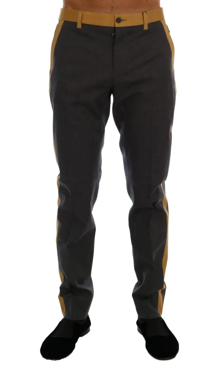 Gray Cotton Yellow Stripe Pants