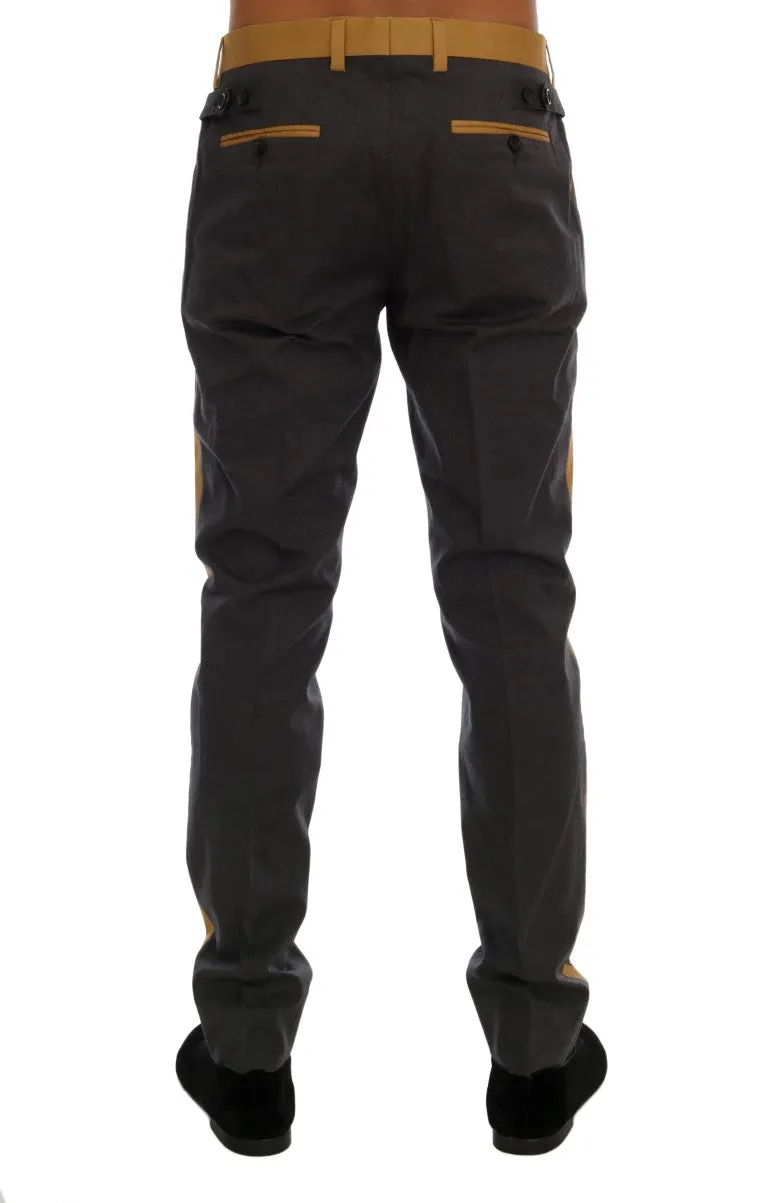 Gray Cotton Yellow Stripe Pants