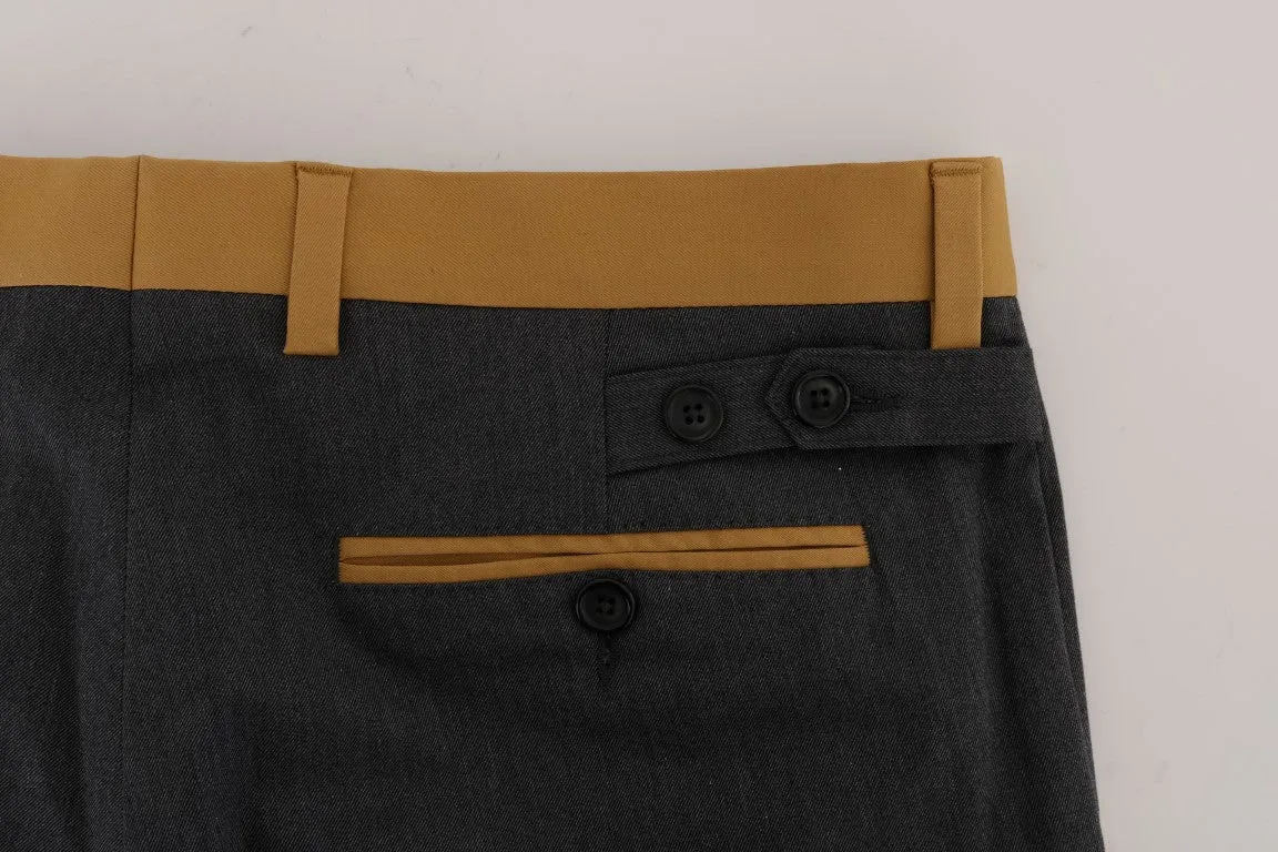 Gray Cotton Yellow Stripe Pants