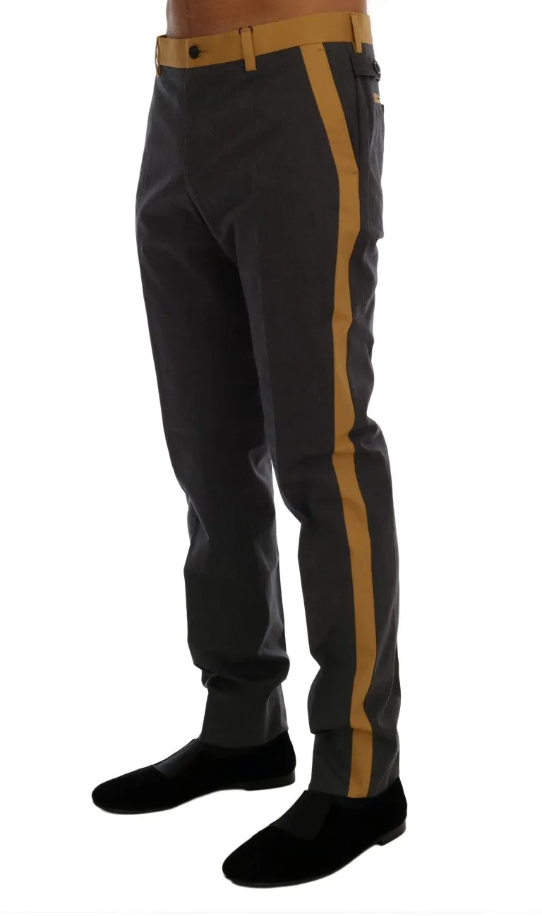 Gray Cotton Yellow Stripe Pants