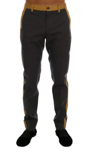 Gray Cotton Yellow Stripe Pants