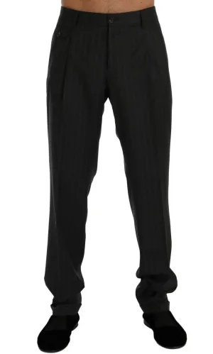 Gray Striped Wool Stretch Formal Pants