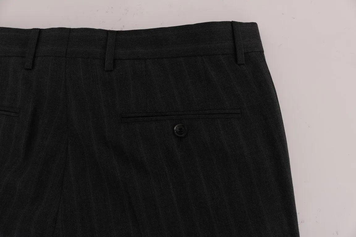 Gray Striped Wool Stretch Formal Pants
