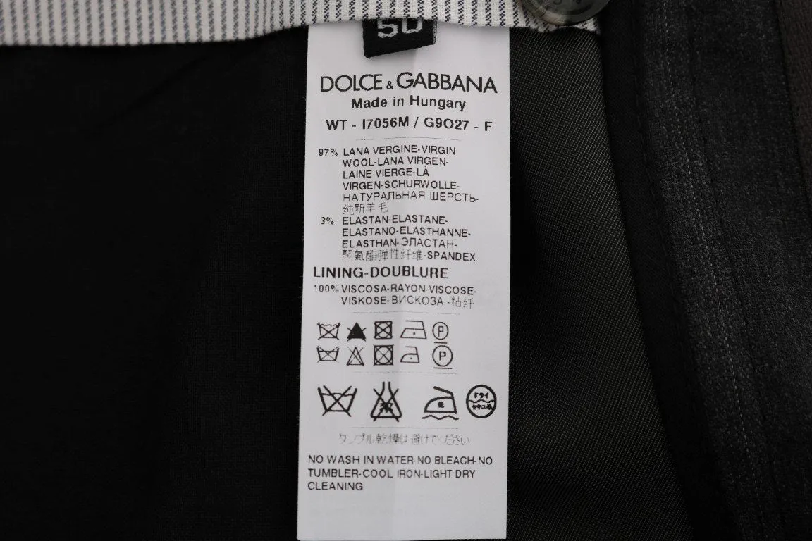 Gray Striped Wool Stretch Formal Pants