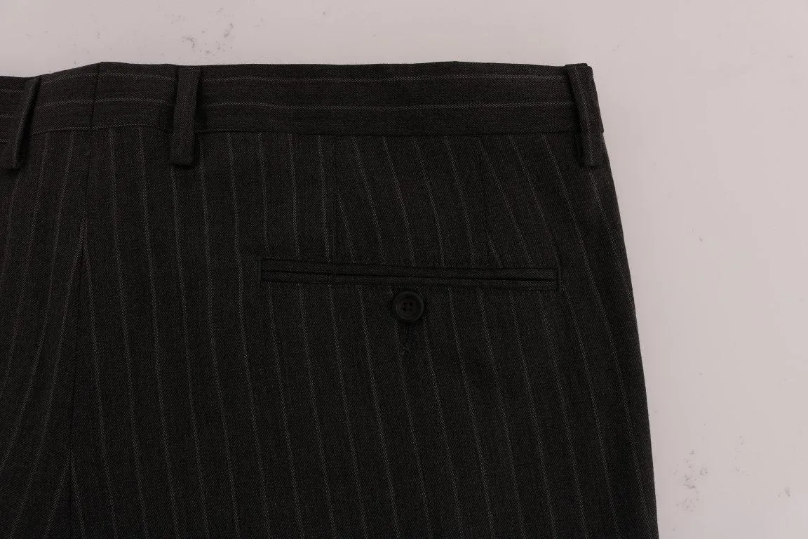 Gray Striped Wool Stretch Formal Pants