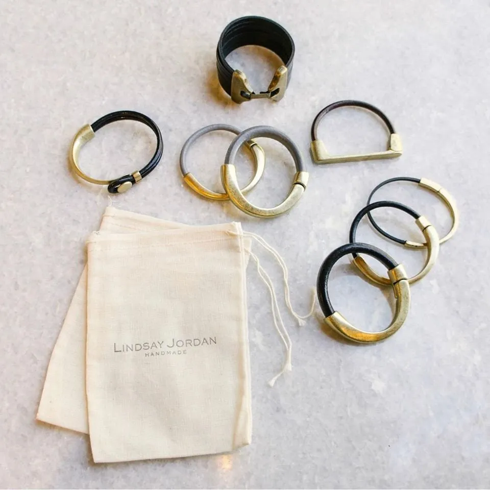 Gray Thick Leather Cuff Bracelet with Antique Brass Magnetic Half Cuff Clasp