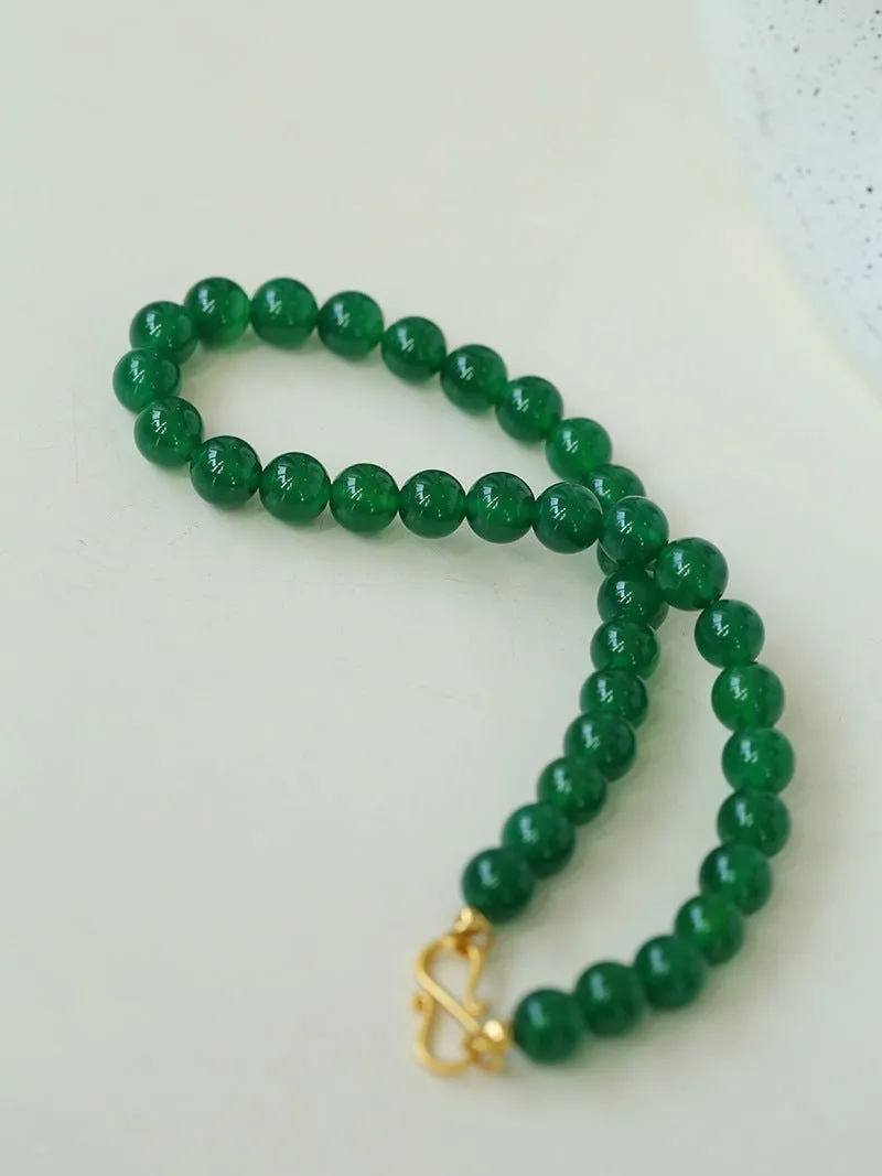 Green Agate 10mm Beaded Figure 8 Buckle Necklace