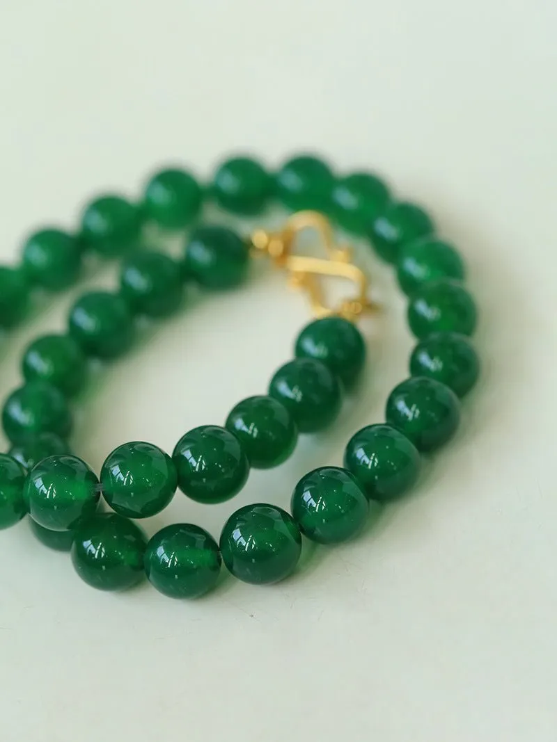 Green Agate 10mm Beaded Figure 8 Buckle Necklace