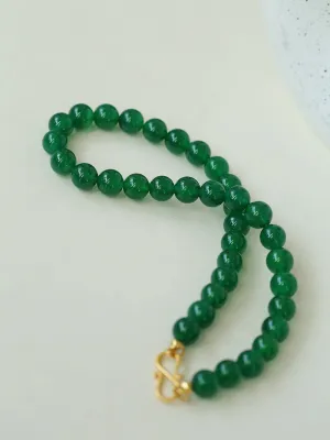 Green Agate 10mm Beaded Figure 8 Buckle Necklace