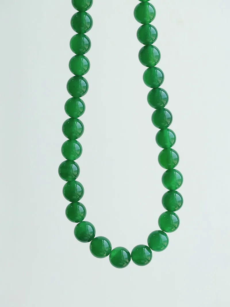 Green Agate 10mm Beaded Figure 8 Buckle Necklace