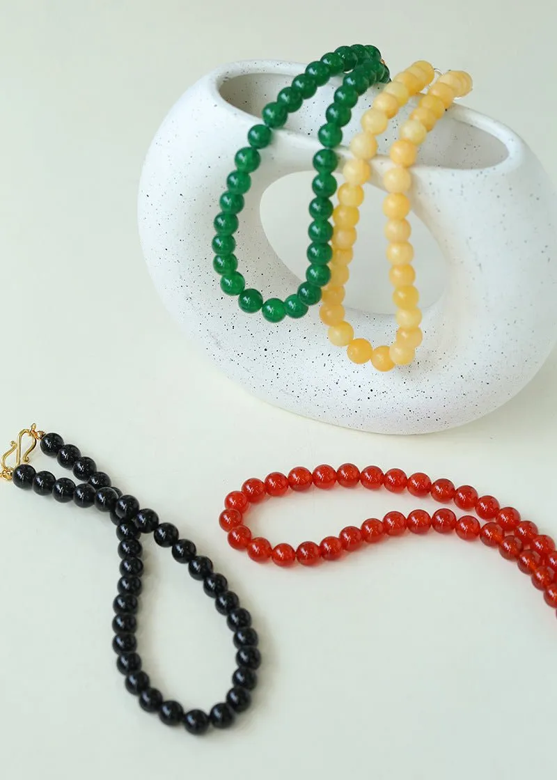 Green Agate 10mm Beaded Figure 8 Buckle Necklace