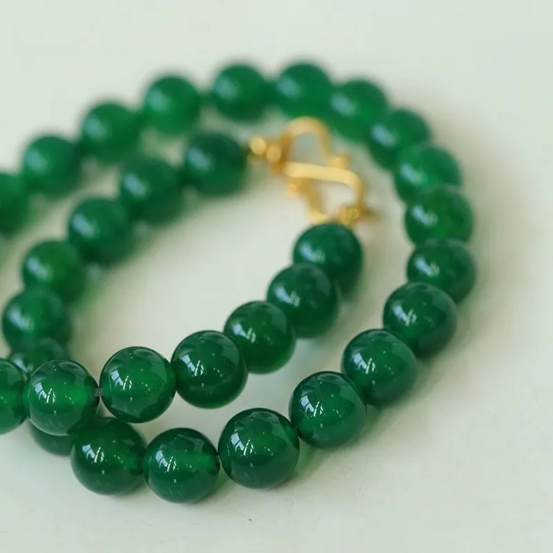 Green Agate 10mm Beaded Figure 8 Buckle Necklace