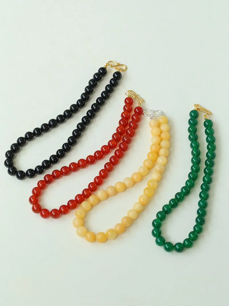 Green Agate 10mm Beaded Figure 8 Buckle Necklace